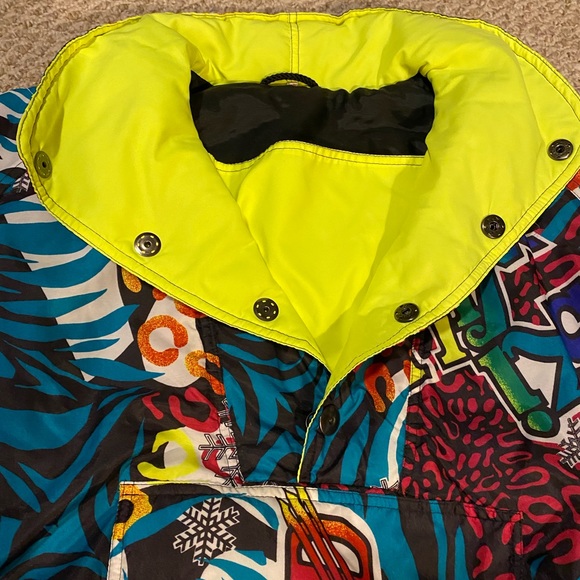 80’s 90’s “Ski Wild” Retro Neón Print Ski Pullover Jacket - Picture 4 of 6